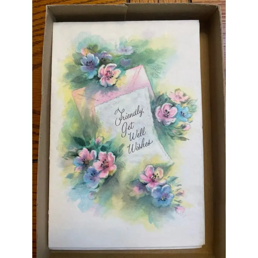 11 Vintage 1950s Greeting Cards Envelopes Original Box Glitter Unused MCM